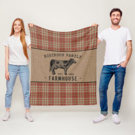 Familjejordbruk Rustic Cow Red Play Burlap Fleecefilt