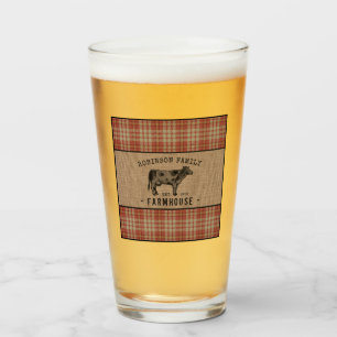 Familjejordbruk Rustic Cow Red Play Burlap Glaskopp