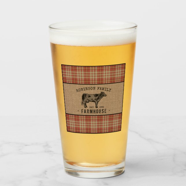 Familjejordbruk Rustic Cow Red Play Burlap Glaskopp (Framsida fylld)