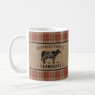 Familjejordbruk Rustic Cow Red Play Burlap Kaffemugg