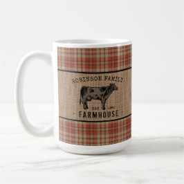 Familjejordbruk Rustic Cow Red Play Burlap Large Kaffemugg