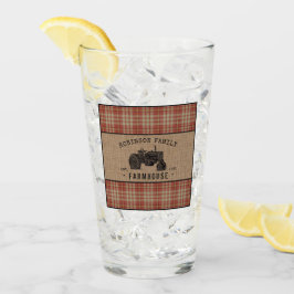 Familjejordbruk Rustic Tractor Red Play Burlap Glaskopp