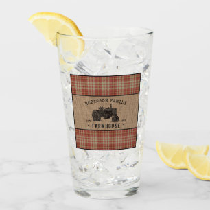 Familjejordbruk Rustic Tractor Red Play Burlap Glaskopp