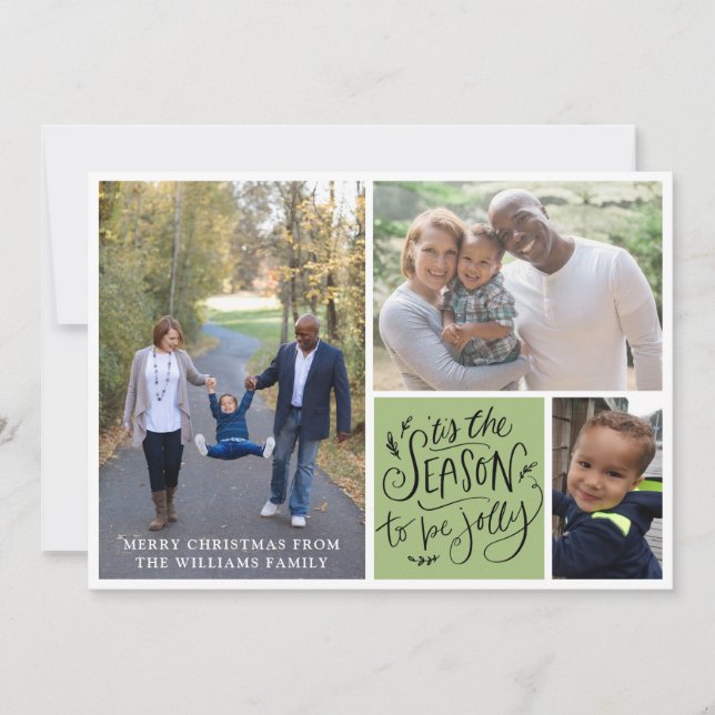 Familjejul 3 fotokollage Tis Season Ho Julkort (Framsida)