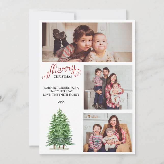 Familjejul 3 Photo Collage Helgdag Card Inbjudningar (Framsida)