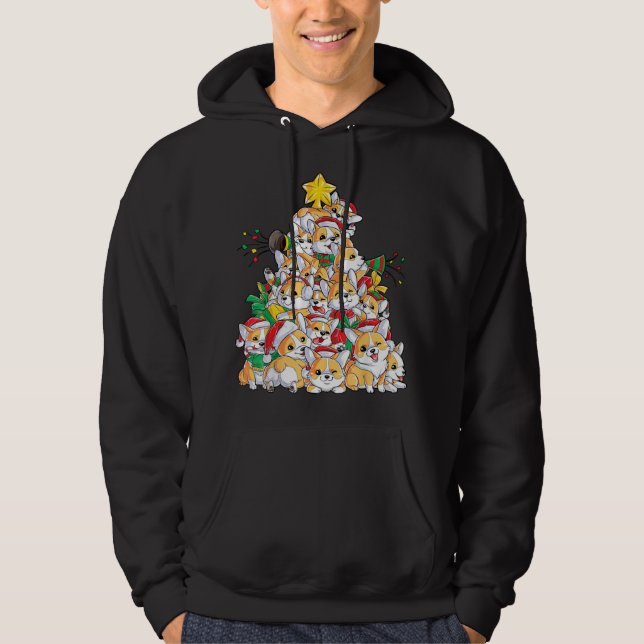 Familjejul corgi träd Tomhat Hoodie (Framsida)