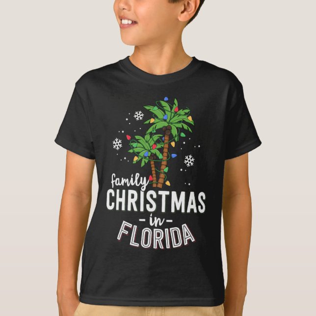 Familjejul i Florida Handflatan Träd Julafton Beac T Shirt (Framsida)