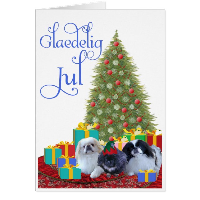 Familjejul i Pekingese Hälsningskort (Framsidan)