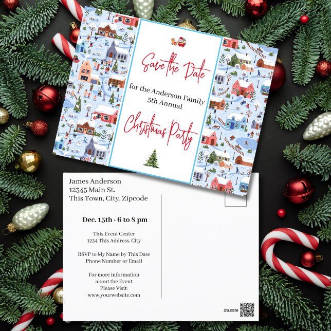 Familjejul Party Spara datum Helgdag Vykort (Family Christmas Party Save the Date Holiday Postcard)