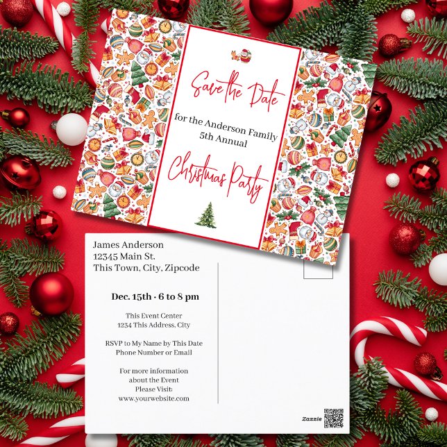 Familjejul Party Spara datum Julafton Helgdag Vykort (Family Christmas Party Save the Date Xmas Holiday Postcard)