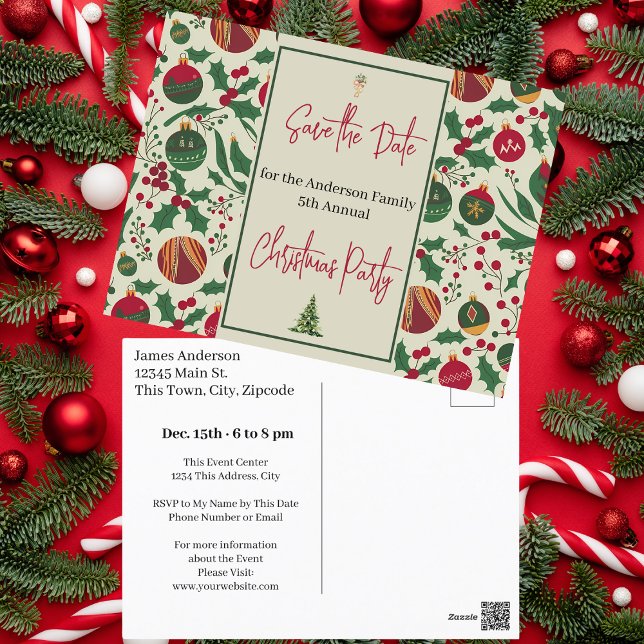 Familjejul Party Spara datum Vykort (Family Christmas Party Save the Date Postcard)