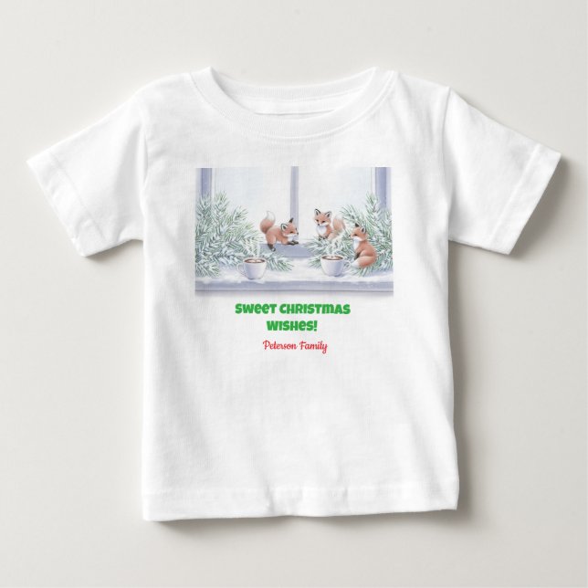 Familjejul T-Shirt - Mysiga vinterfox-scen (Framsida)