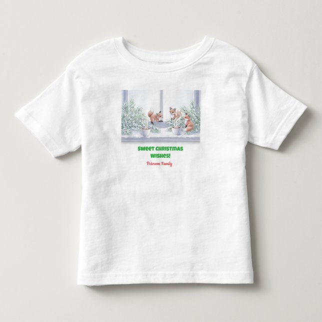 Familjejul T-Shirt - Mysiga vinterfox-scen (Framsida)