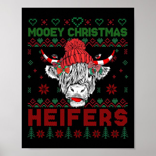 Familjejul Ugly Sweater Highland Cow Kärlek He Poster (Framsidan)
