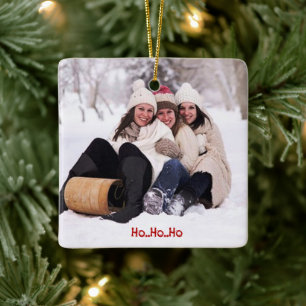 Familjejulfoto - Ho Ho Ho - Julgransprydnad Keramik