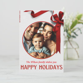 Familjejulkort med Red Ribbon Joy Inbjudningar