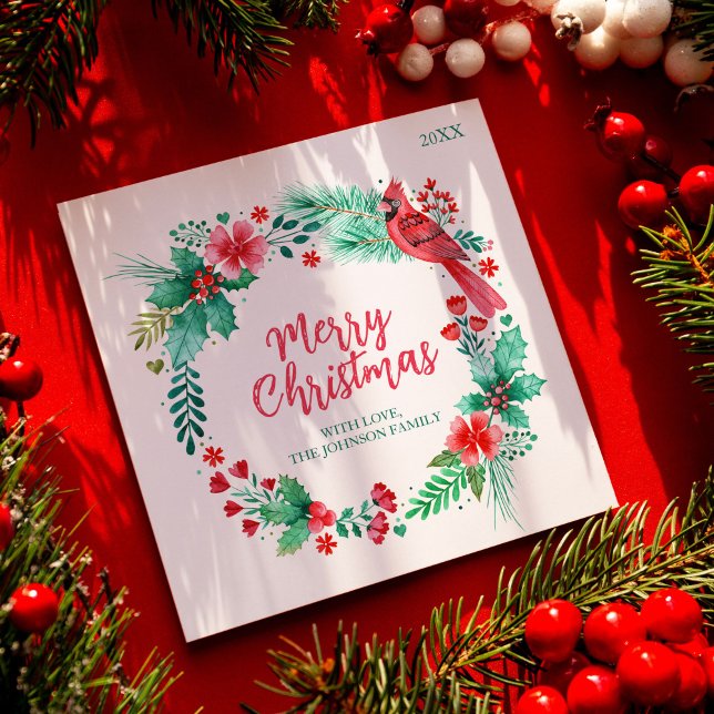 Familjejulkort med vattenfärg i botaniker julkort (Family Christmas Card with Watercolor Botanicals)