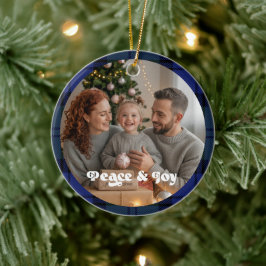 Familjejulsk souvenir randig julfoto julgransprydnad keramik