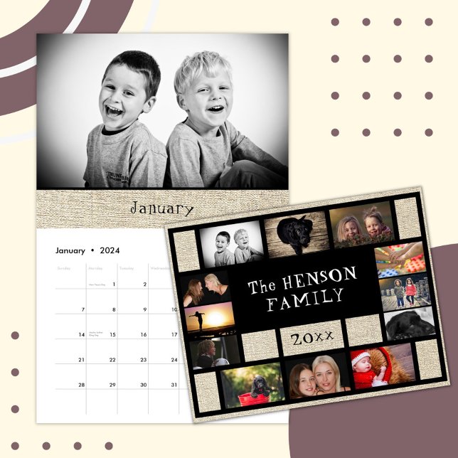 Familjekalender 2026 Månatliga foton Rustic Black Kalender (Skapare uppladdad)