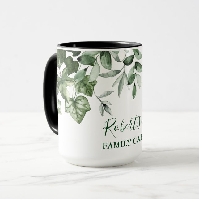 Familjekanaleneri med vattenfärg i botaniskt grönt mugg (Framsida vänster)