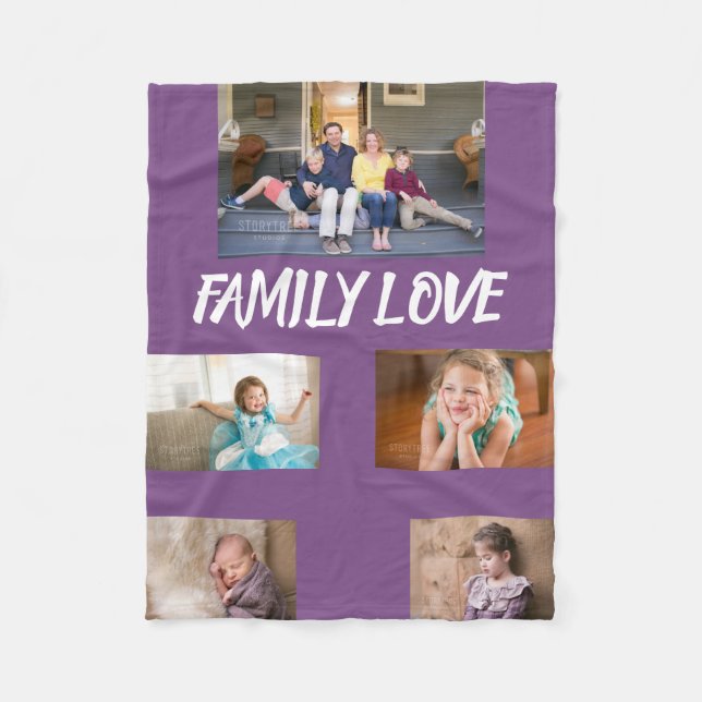 Familjekärlek Lila Foto Collage Fleecefilt (Framsidan)