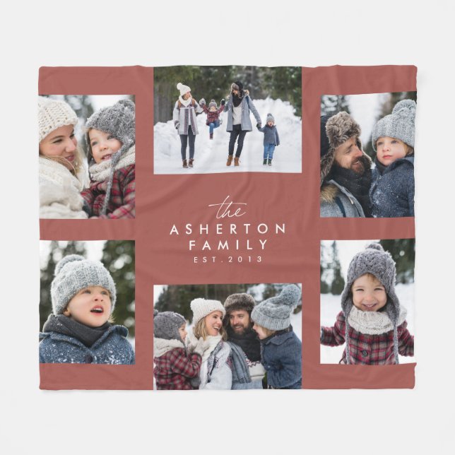 Familjekollage 6 fotoenkel modern terracotta fleecefilt (Framsidan (Horisontell))