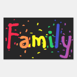 Familjekonfetti Rainbow på Black Rektangulärt Klistermärke