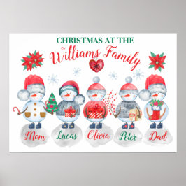 Familjekonst Vattenfärgade snögubbar Poster