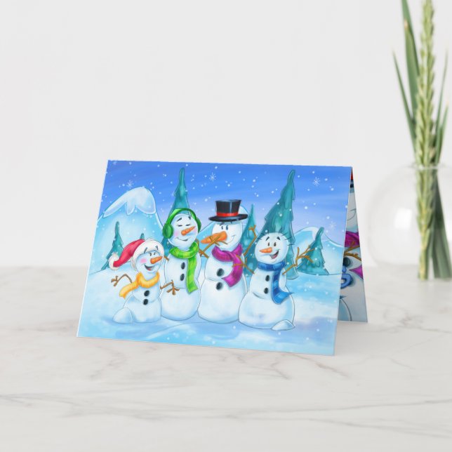 Familjekort för snögubbar helgkort (Framsida)