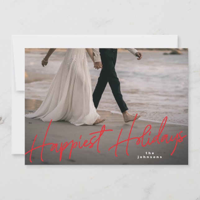 Familjekortet råkar vara det röda Helgdag Photo Julkort (Framsida)