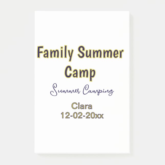 Familjelägerresa anpassa namn datumSommar Post-it Block (Framsida)