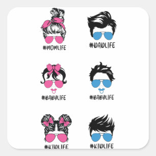 Familjeliv Sticker Pack Pappa Kid Baby Mamma Life Fyrkantigt Klistermärke