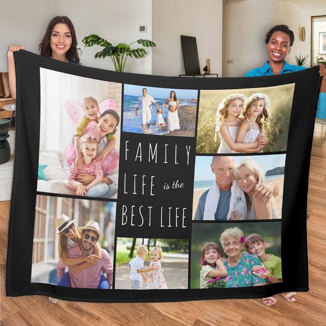 Familjelivet är det bästa fotosvart i livet 7 fleecefilt (Skapare uppladdad)