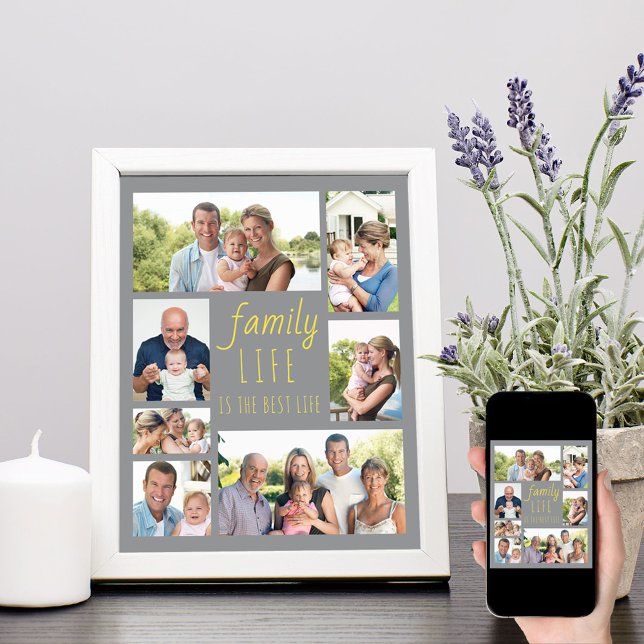 Familjelivets Grått- och Gult-fotokollage Poster (Skapare uppladdad)