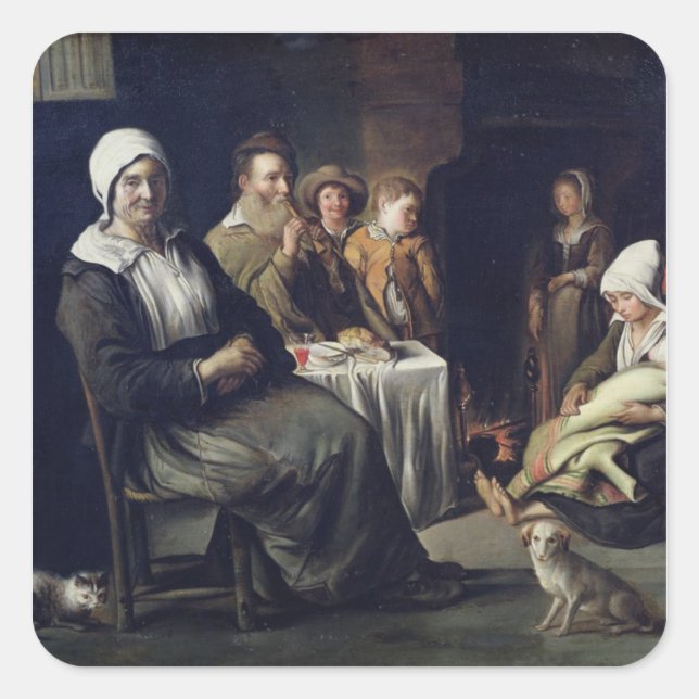 Familjemåltid Fyrkantigt Klistermärke (Framsida)