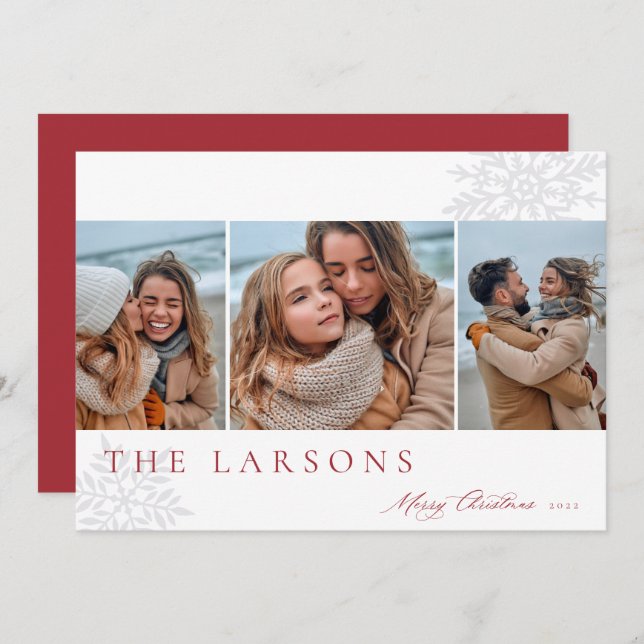 Familjemarkör | God jul Tre foto Julkort (Fram/baksida)