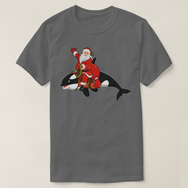 Familjematchning, underlig Santa Riding Orca Fish  T Shirt (Design framsida)