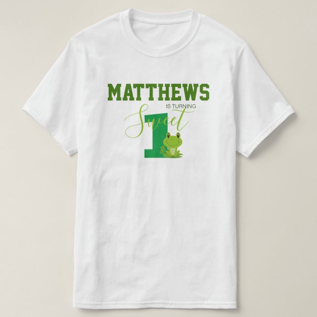 Familjematchningsenhet Frog 1:a födelsedag party T Shirt (Design framsida)