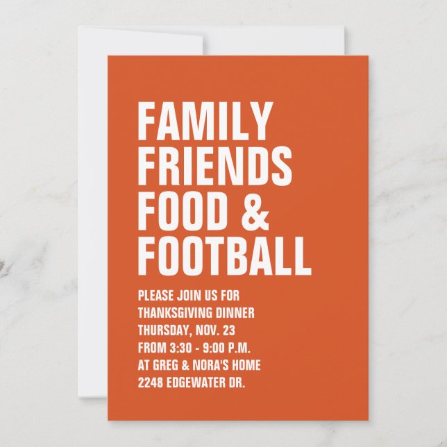 Familjemedlemmar, mat, fotboll Thanksgiving inbjud (Framsida)