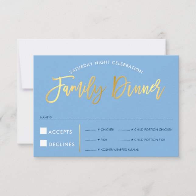 FAMILJEMIDDAG RSVP falskt guld typ blåklint blå OSA Kort (Framsida)