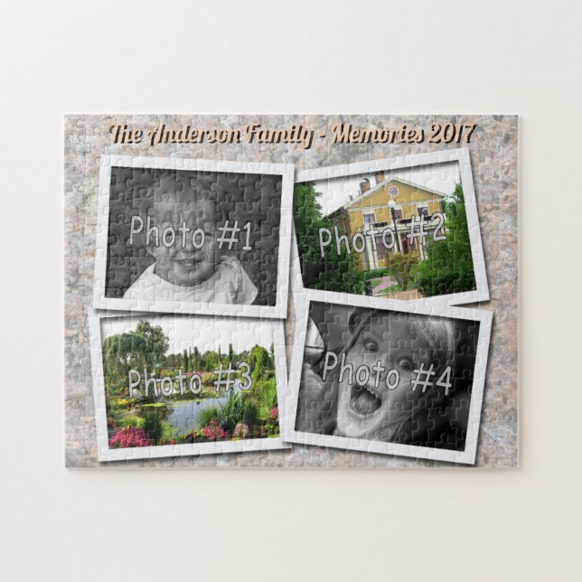 Familjeminnen 4 x Anpassningsbar Foton på Sten Str Pussel (Horisontell)