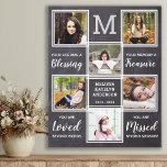 Familjeminnen bevarar fotokollage canvastryck<br><div class="desc">Ät din kära med en unik minnesarbetsyta för anpassningsbarna i en rustik skifferdesign Denna fotokollageplaque är perfektens gåva till dig själv, familj eller vänner för att hedra de älskade. Vi hoppas att din fotominnesplatta kommer att ge dig glädje, fred och lycklig minnen. Citat " Ditt liv var en välsignelse, ditt...</div>