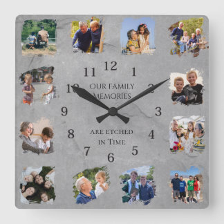 Familjeminnes Fotokollage Present till farföräldra Fyrkantig Klocka