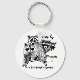 Familjemoment citerar cute Raccoons Nyckelring