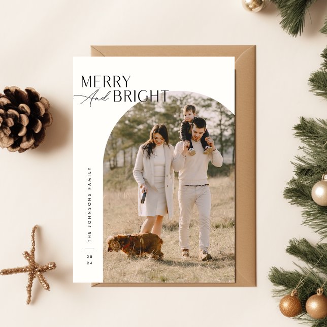 Familjemoment: Merry och Bright Photo jul Julkort (Front)