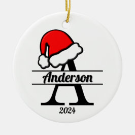 Familjemonogram A | Dubbla sida vid sida Julgransprydnad Keramik