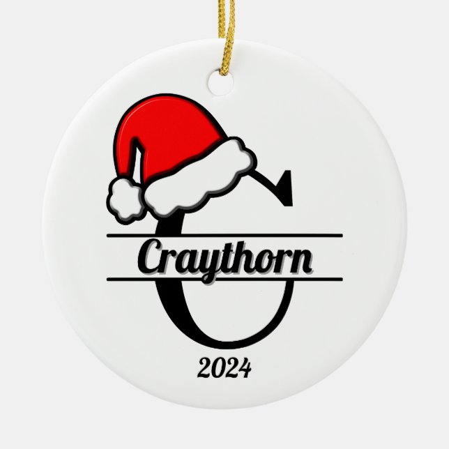 Familjemonogram C | Dubbla sida vid sida Julgransprydnad Keramik (Framsidan)