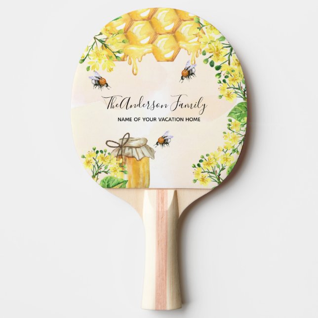 Familjemonogram för bihonung gula blommor pingisracket (Framsidan)