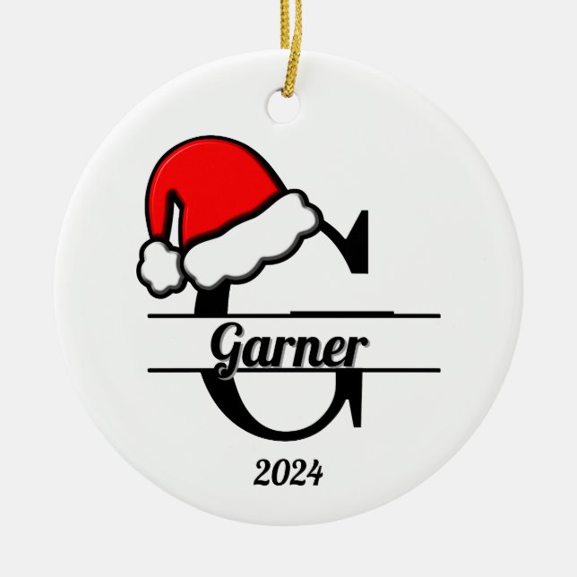 Familjemonogram G | Dubbla sida vid sida Julgransprydnad Keramik (Framsidan)