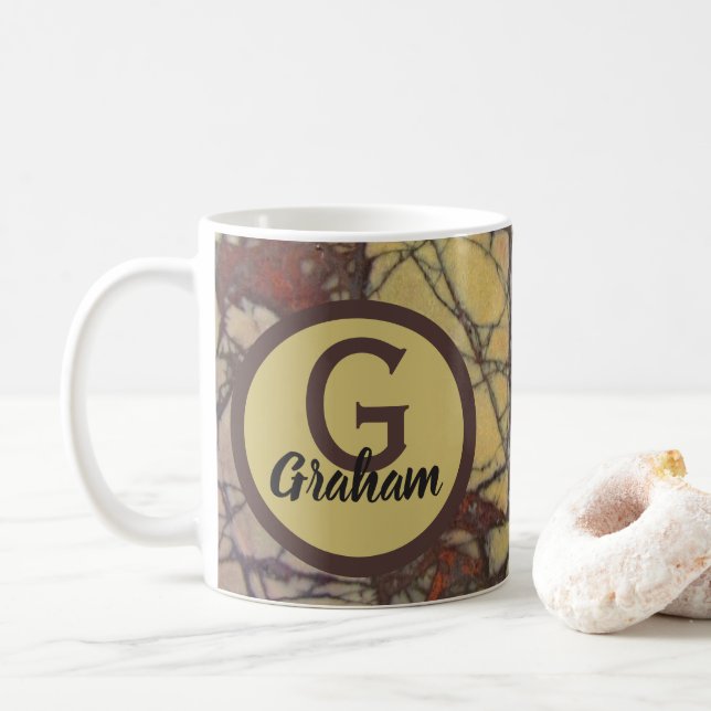Familjemonogram Gul Marmor Mönster Initial Kaffemugg (Med munk)